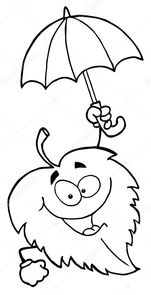Coloring Page Outline Of A Leaf Holding An Umbrella