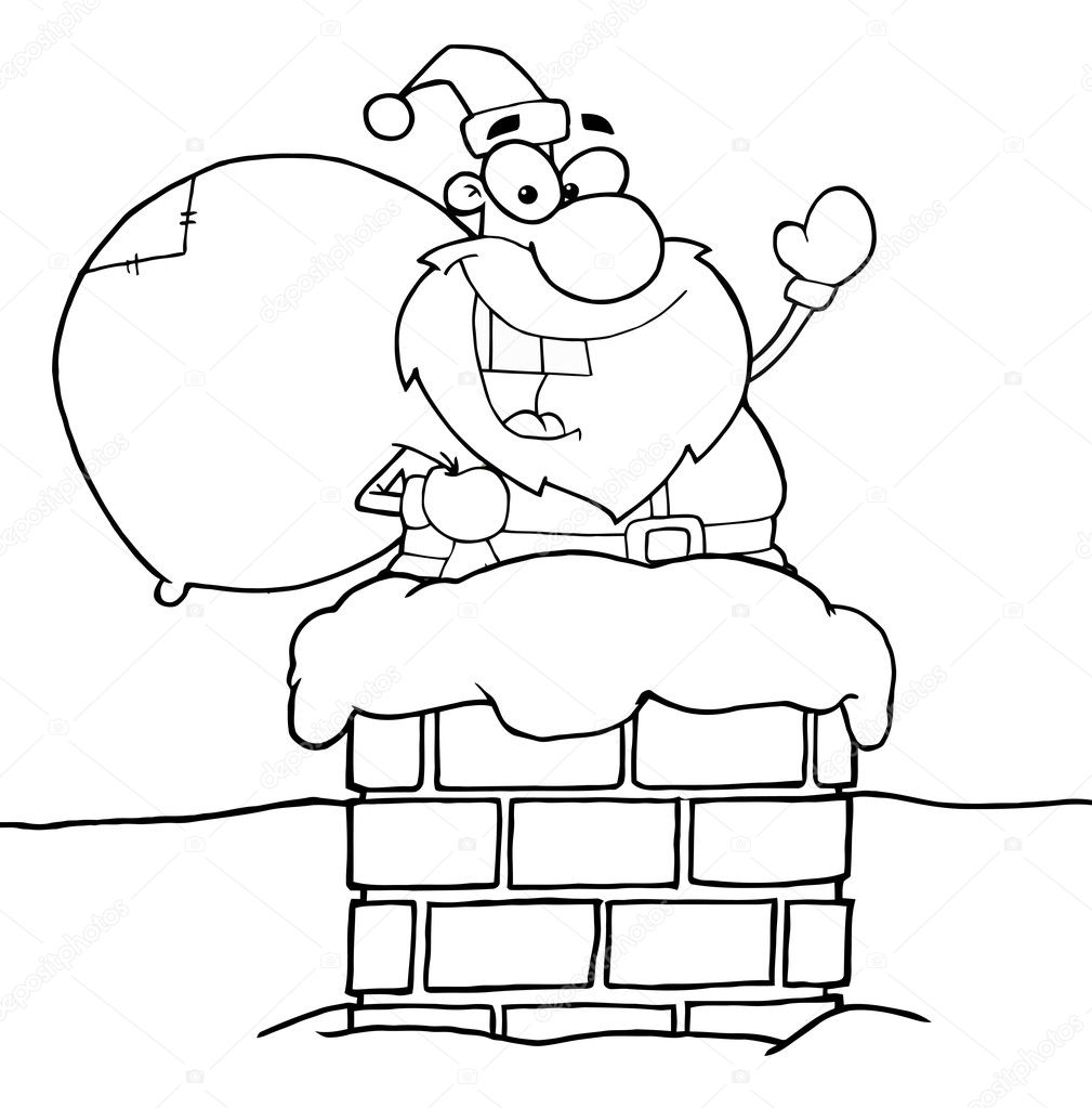 Coloring Page Outline Of Santa In A Chimney And Waving