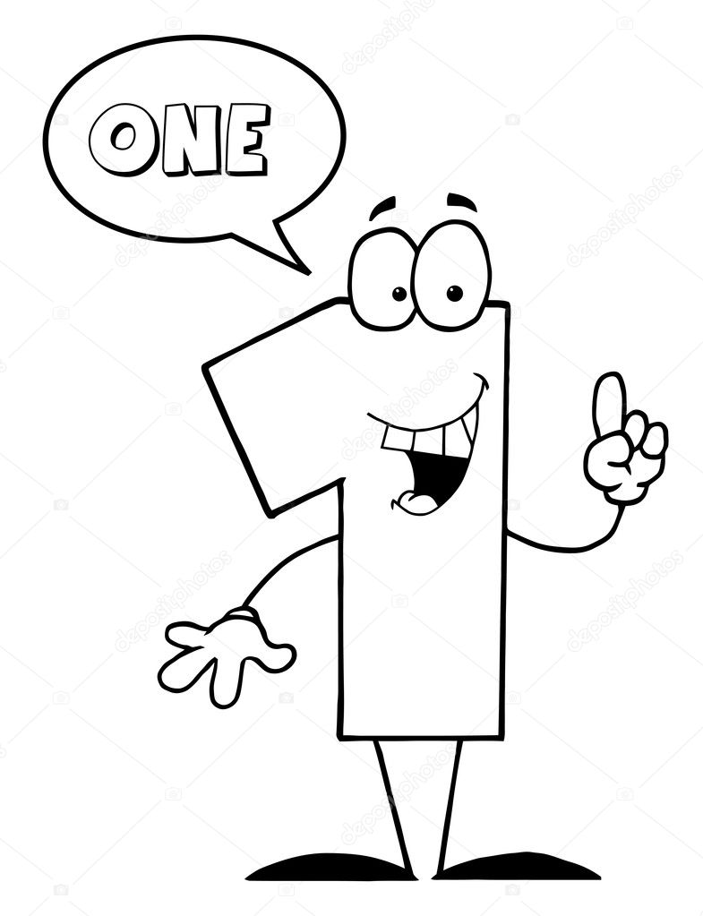 Outlined Friendly Number 1 One Guy With Speech Bubble — Stock Photo ...