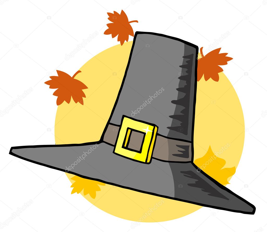 Tall Pilgrim Hat With Autumn Leaves