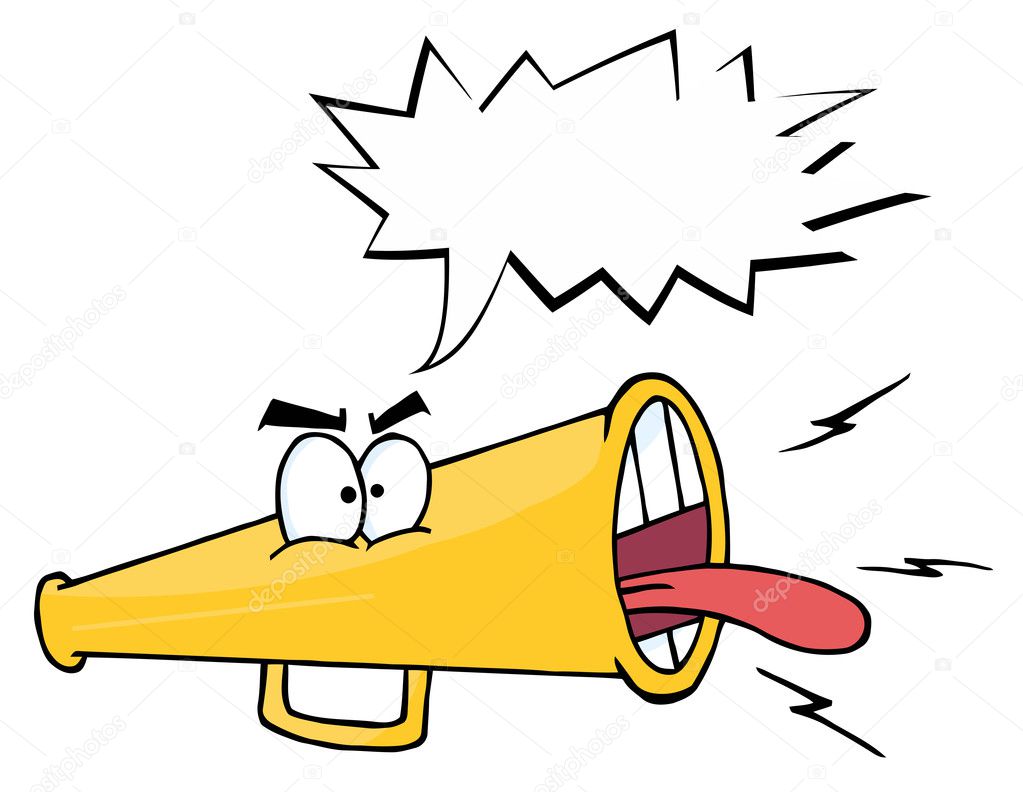 Megaphone Cartoon Character Screaming With Shout Bubble