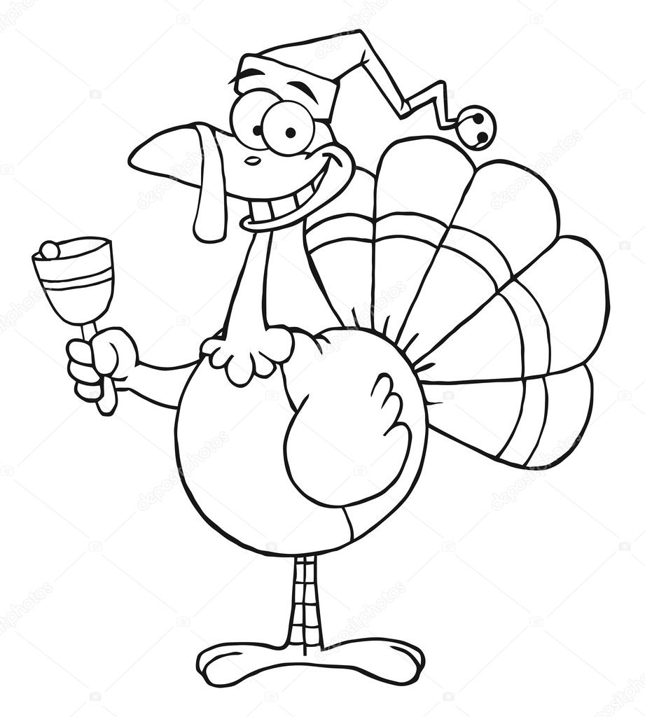 Outline Turkey Cartoon Character Ringing A Bell