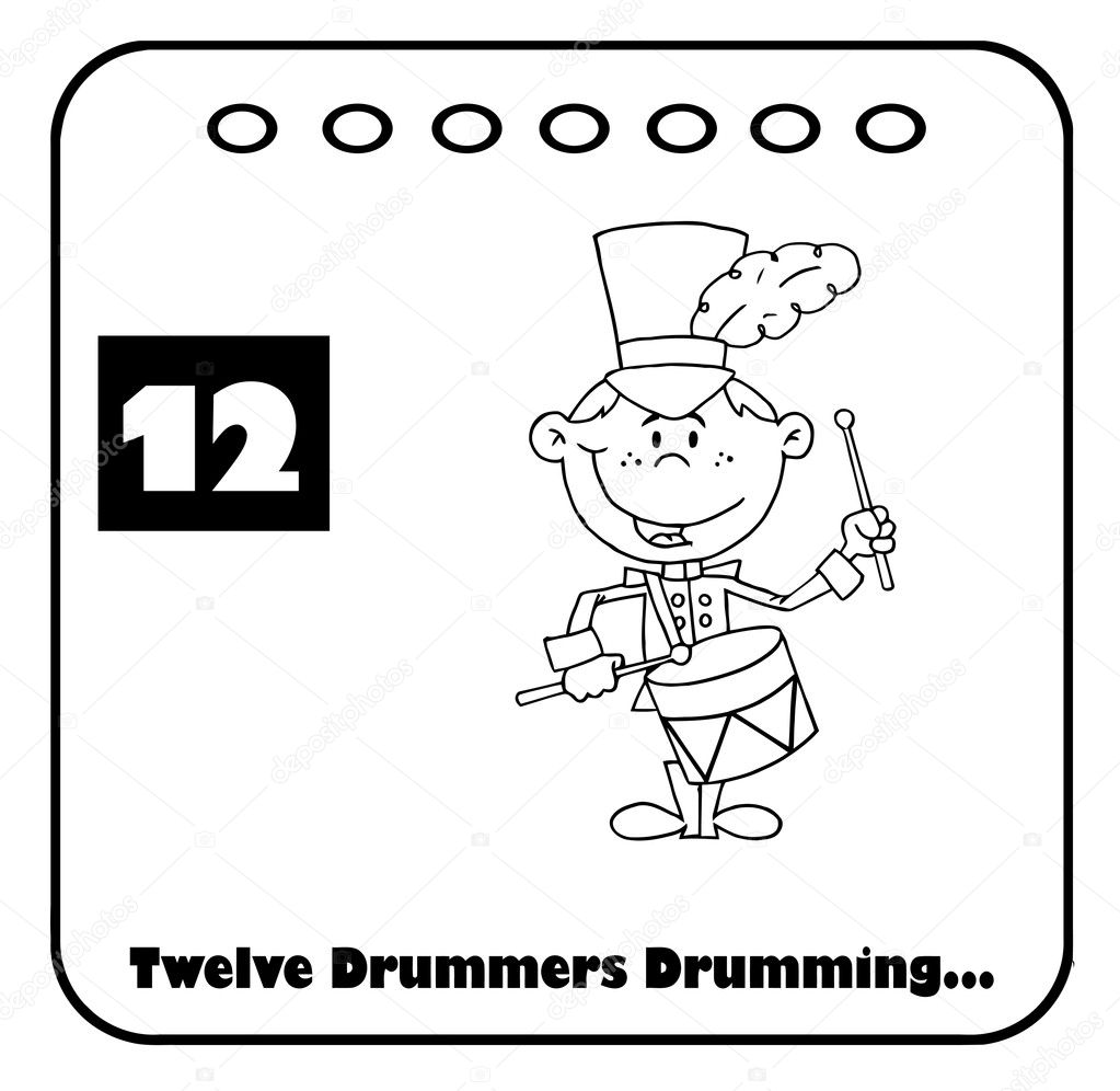 Drummer Drumming On A Christmas Calendar With Text And Number Twelve