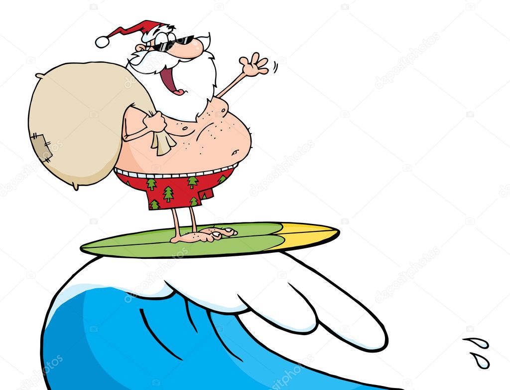 Santa Claus Surfing With His Sack