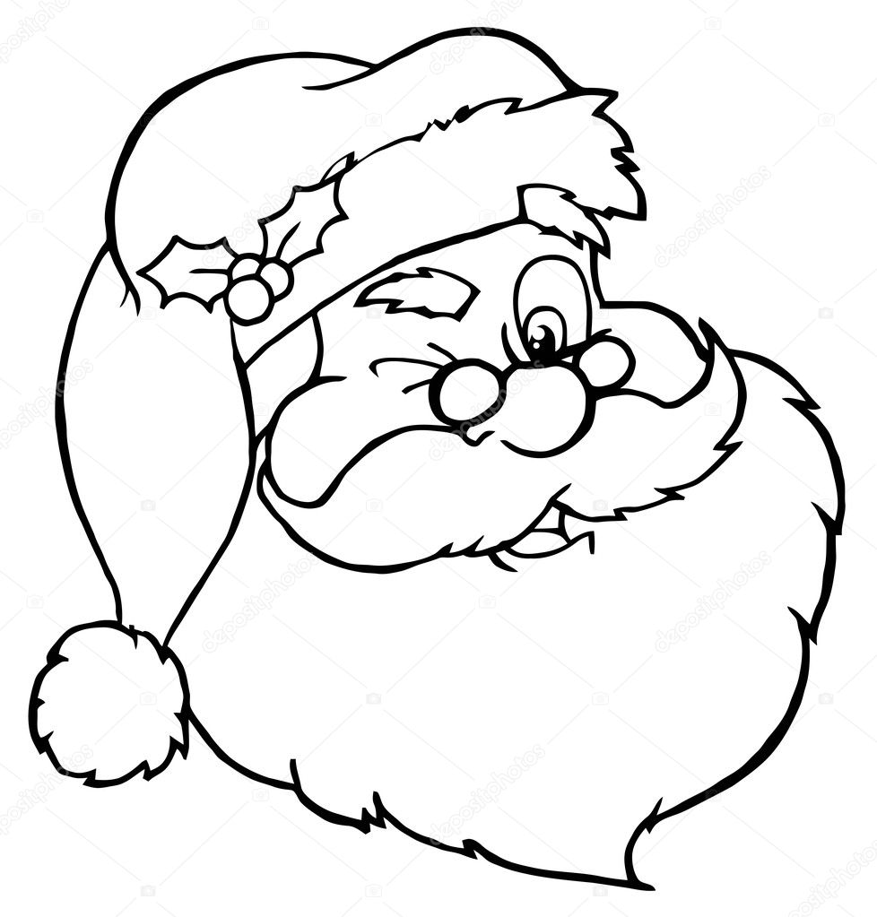 Outlined Santa Claus Winking Classic Cartoon Head