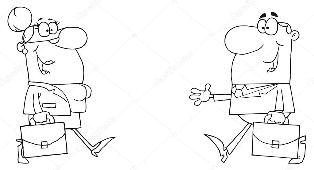 Outlined Businessman Greeting A Businesswoman