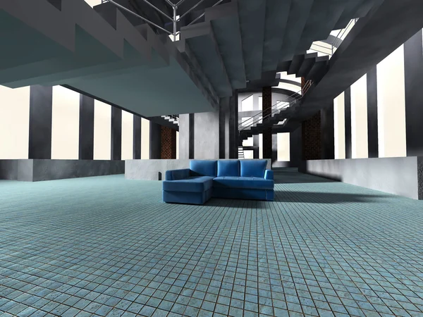 Interior Gallery Blue Sofa — Stock Photo, Image