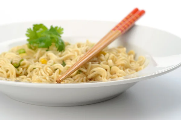 Closeup Chopsticks Bowl Oriental Style Noodles — Stock Photo, Image