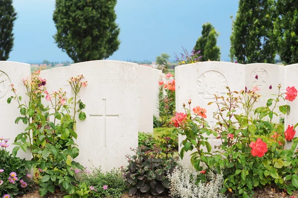 Tumbas de soldados caídos en la Primera Guerra Mundial en el cementerio Tyne Cot en Passchenda — Foto de Stock