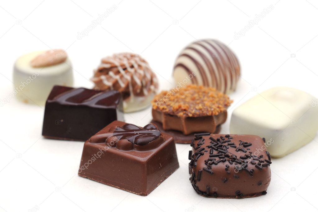 Belgian chocolates on white