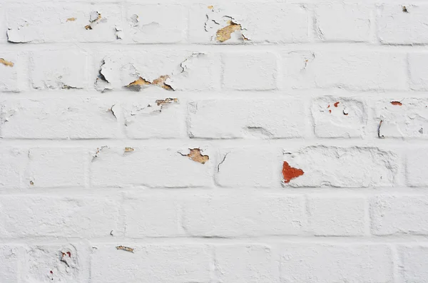 Flaked off white painted brick wall — Stock Photo, Image