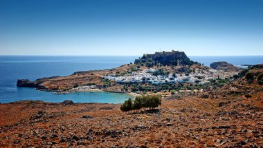 Lindos ve eski kale - Rodos, Yunanistan