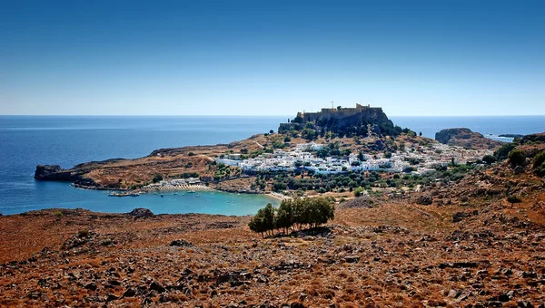Lindos Het Oude Kasteel Rhodes Griekenland — Stockfoto