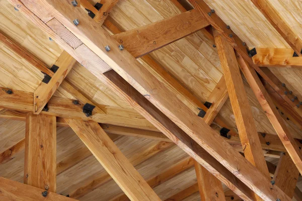 stock image Wooden construction - roof truss made of beams