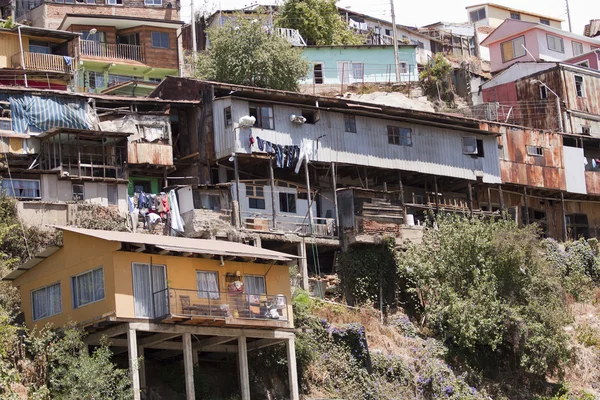 stock image Slums in Valparaiso - picturesque tinny houses