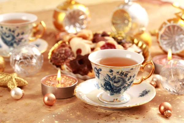 Tea for Christmas with sweet cookies — Stock Photo, Image