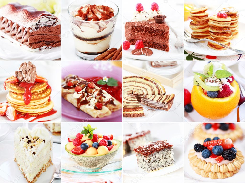 Collection of different delicious desserts amd cakes