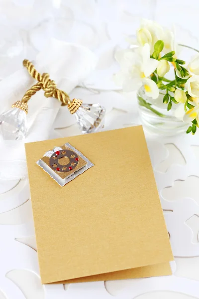 Invitation Card Wedding Dinner Menu Copy Space Text Silver Gold — Stock Fotó