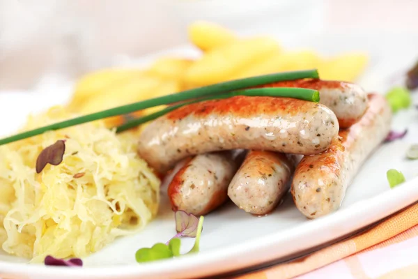 White sausage with sour cabbage — Stock Photo, Image