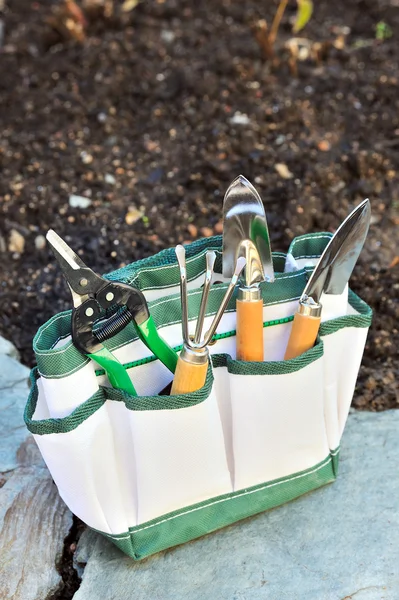Detalj av trädgårdsredskap i verktygsväska - utomhus — Stockfoto