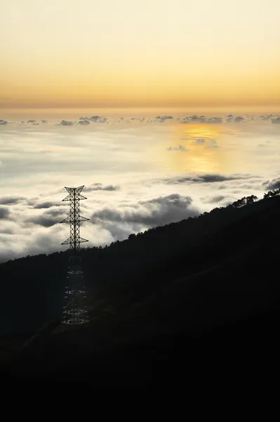 Electricity Pylon Valley Sunset Lomba Das Torres Madeira Island — Stock Photo, Image