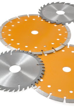 Circular saw blades isolated on white clipart