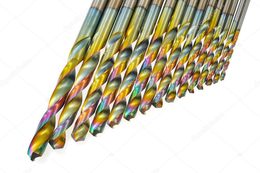 Drill bits set isolated on white - coated with cobalt