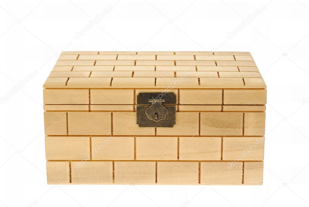Closed wood box isolated on white background