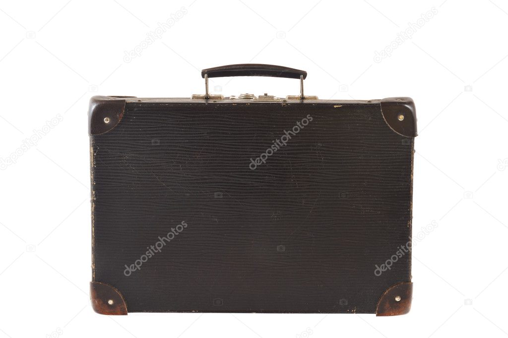 Old retro-styled travel suitcase isolated on white background