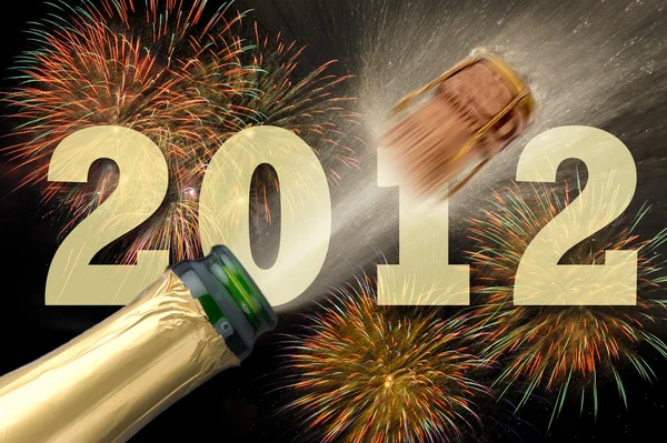 Feliz Ano Novo 2012 Com Fogos Artifício Champanhe — Fotografia de Stock
