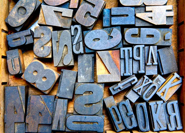 Many Old Woodent Fonts Wooden Case Many Letters — Stock Photo, Image