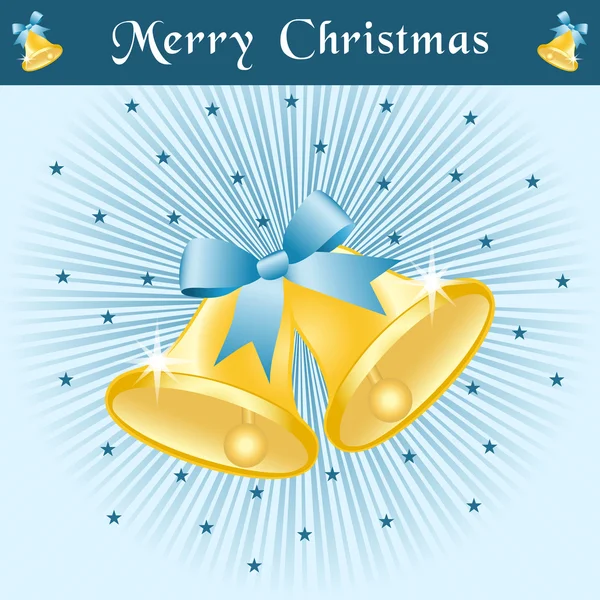 Kerst bells op blauwe sunburst — Stockvector