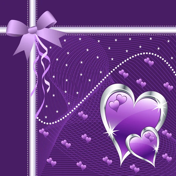 Púrpura amor corazones y arco . — Vector de stock