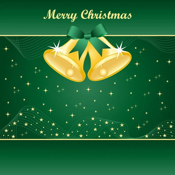 Gold christmas bells on green — Stock Vector