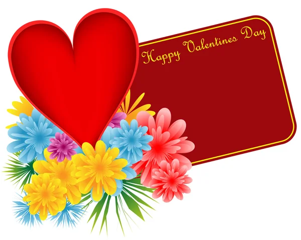 Valentinstag rotes Herz und Blumen — Stockvektor