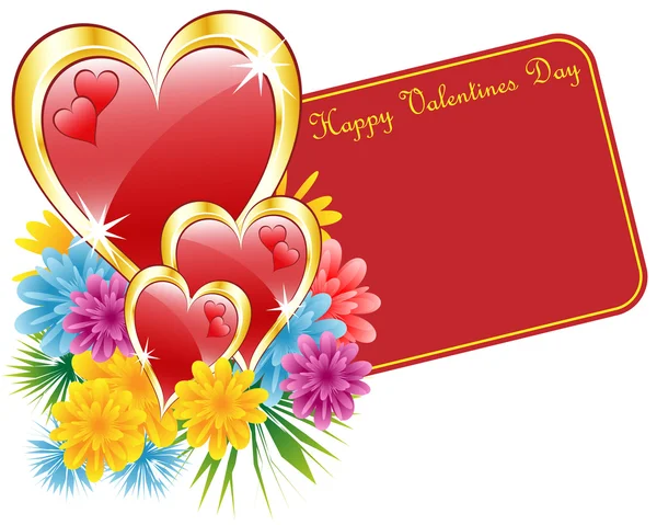 Valentin coeur rouge et fleurs — Image vectorielle