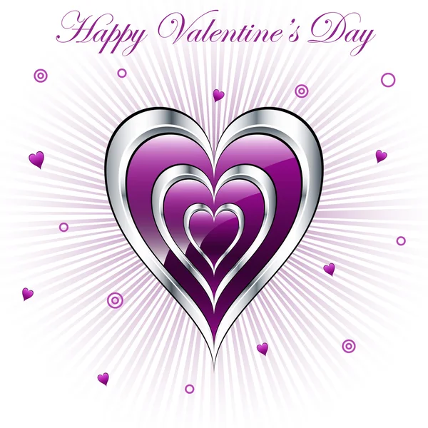 Valentine hearts with sunburst background — Stock Vector