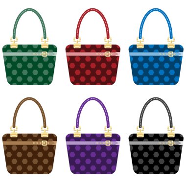 Ladies fashion handbags set in 6 colors. Isolated on white. clipart