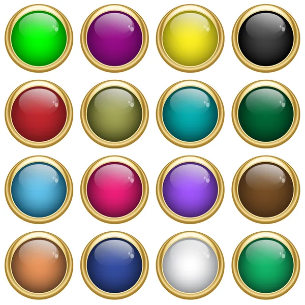 Web Buttons Gold Rims Assorted Colors Scalable Isolated White — Stock Vector