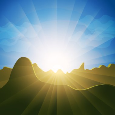 Sunburst rays over mountain tops clipart