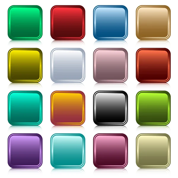 Web按钮设置在16个圆形的正方形组合的颜色与反射镜 可伸缩性 与白种人隔离 — 图库矢量图片