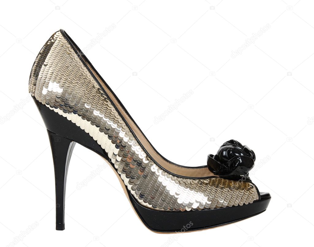Luxury woman shoes with golden sequin