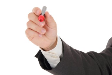 Man holding a red marker clipart