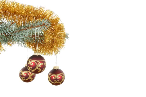 Christmas ball and green spruce branch — Stock Photo, Image