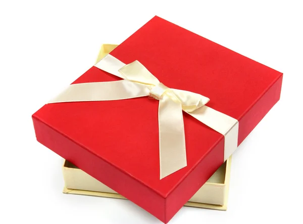 Otevřete červený dárek s bílým luk — Stock fotografie