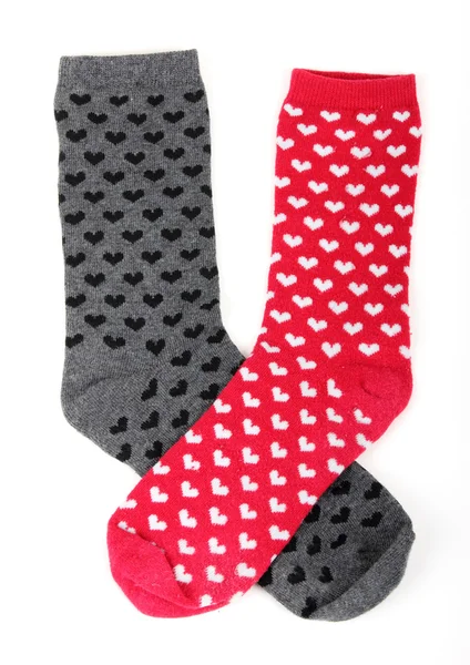 Two Diffrent Socks Men Women Small Hearts — Stock Photo, Image