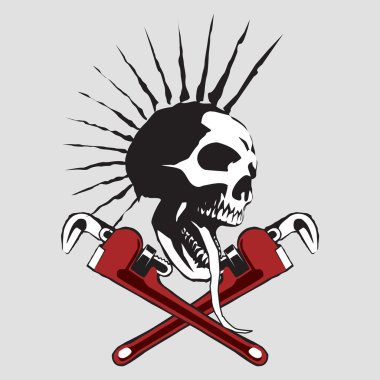 Skull with the pipe wrench. clipart