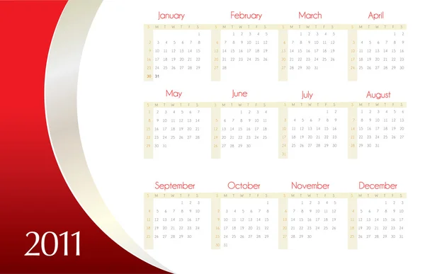 Red calendar for 2011 — Stock Vector