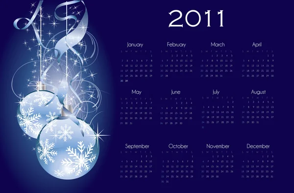 2011 kalender met Kerstmis achtergrond — Stockvector