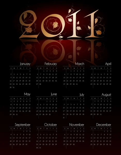 复古可编辑矢量格式 2011 年日历 — 图库矢量图片